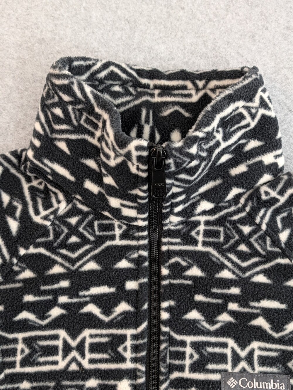 Columbia Full Zip Fleece Jacket M Black White Aztec Print Geometric Gorpcore - Picture 6 of 10